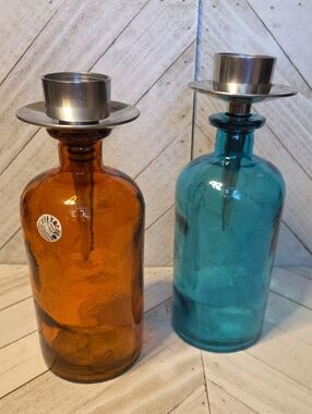 Vitrocolor Set Of 2 Glass Bottles With Removable Bottle Stopper Candle Holders